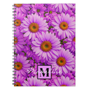 Purple magenta floral sunflower dark pink daisies notebook