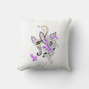 Purple-Magenta, Reddish Orange, Tealish Blue Girly Throw Pillow