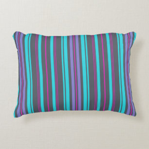 Purple Magenta Turquoise Grey Stripes Accent Pillow