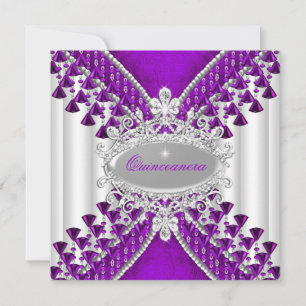 Purple Magenta White Quinceanera Birthday Party Invitation