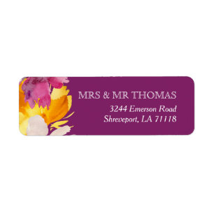 Purple Magenta Yellow Floral Return Address Label