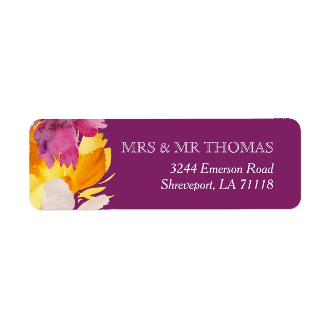 Purple Magenta Yellow Floral Return Address Label (Front)