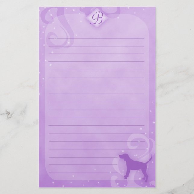 Purple Magic Black & Tan Coonhound Stationery (Front)