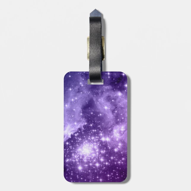 Purple Magic Celestial Stars Art Luggage Tag (Back Vertical)