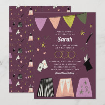 Purple Magic Show Bar Bat Mitzvah Invitation