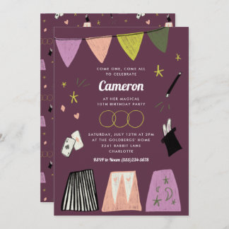 Purple Magic Show Kids Birthday Invitation