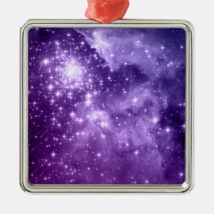 Purple Magic Stars Celestial Space Photo Metal Ornament