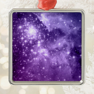 Purple Magic Stars Celestial Space Photo Metal Ornament