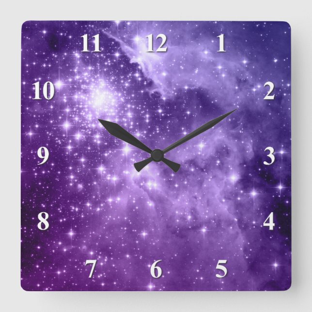 Purple Magic Stars Square Wall Clock (Front)
