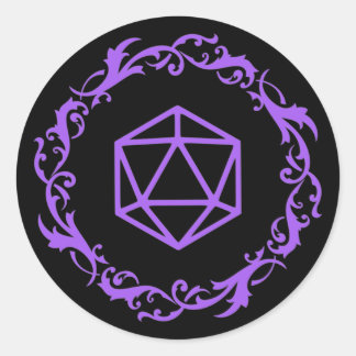 Purple Magical D20 Dice of Wizard Tabletop RPG Classic Round Sticker