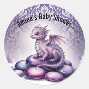 Purple Magical Dragon Baby Shower Classic Round Sticker