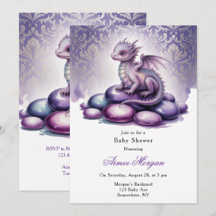 Purple Magical Dragon Baby Shower Invitation