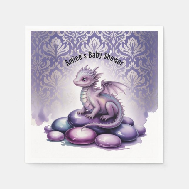 Purple Magical Dragon Baby Shower Napkin (Front)
