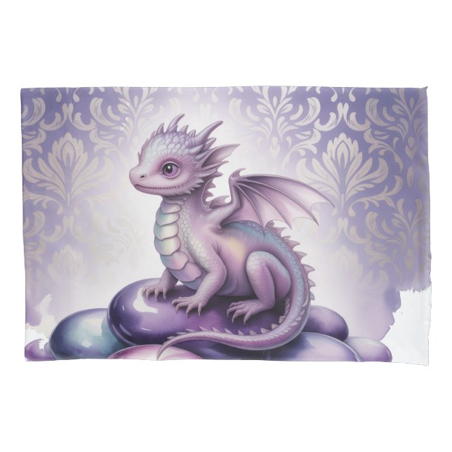 Purple Magical Dragon Baby Shower Pillowcase (Front)
