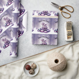 Purple Magical Dragon Baby Shower Wrapping Paper