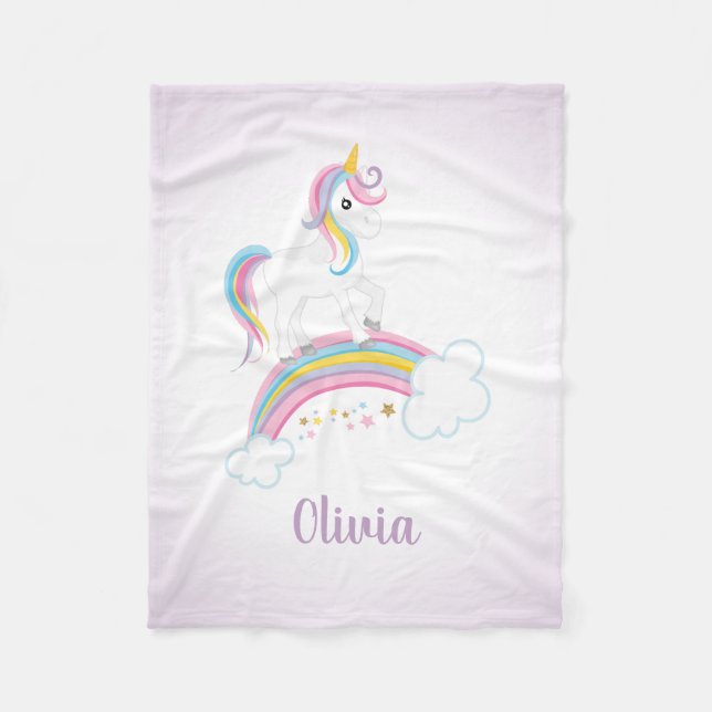 Purple Magical Rainbow Unicorn Personalized Fleece Blanket (Front)