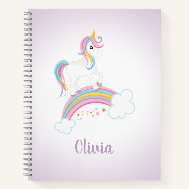 Purple Magical Rainbow Unicorn Personalized Notebook (Front)