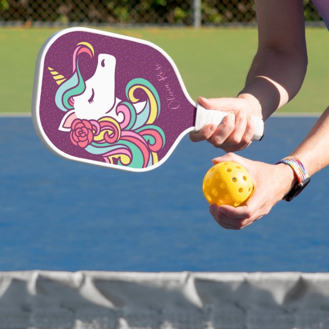 Purple Magical Unicorn Gold Glitter Personalized  Pickleball Paddle (Insitu)