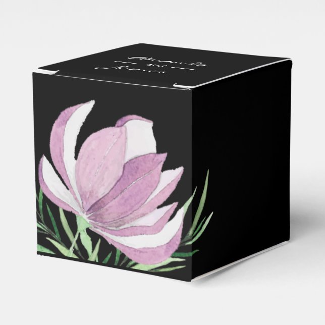 Purple Magnolia Floral Watercolor Botanical Favor Box (Front Side)