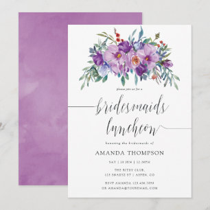 Purple Magnolias and Roses Bridesmaids Luncheon Invitation