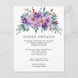 Purple Magnolias and Roses Wedding Guest Details Enclosure Card