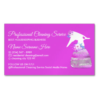 Purple Maid Spray Flower Cleaning Magnetic Business Card