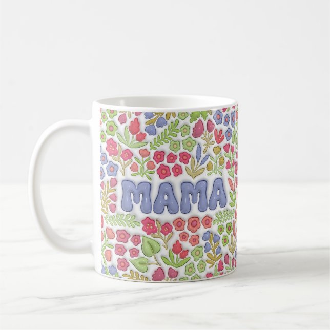 Purple Mama Boho Floral 3D Effect  Coffee Mug (Left)