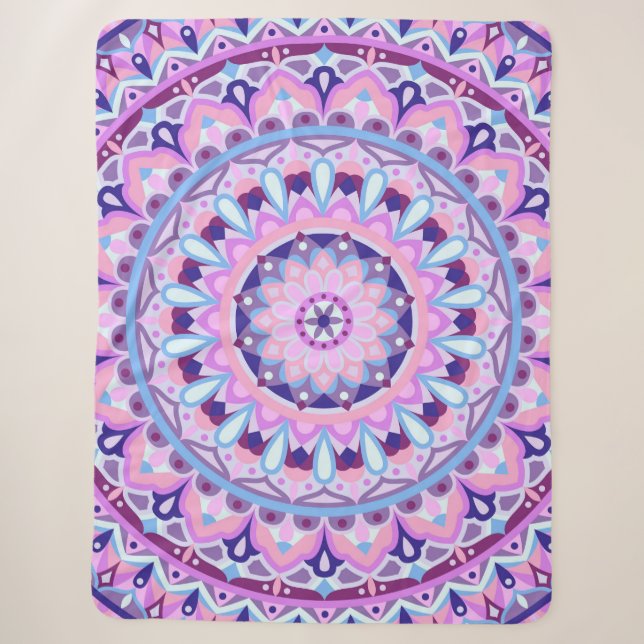 Purple Mandala Boho Cozy Geometric Pattern Hygge Sherpa Blanket (Front)