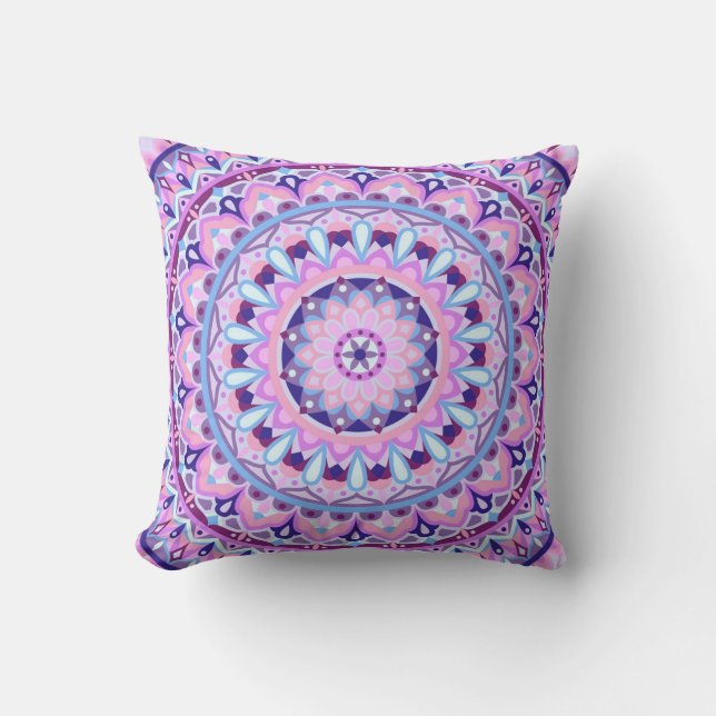 Purple Mandala Boho Home Decor Geometric Pattern Throw Pillow (Front)