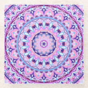Purple Mandala Boho Table Decor Geometric Pattern Glass Coaster