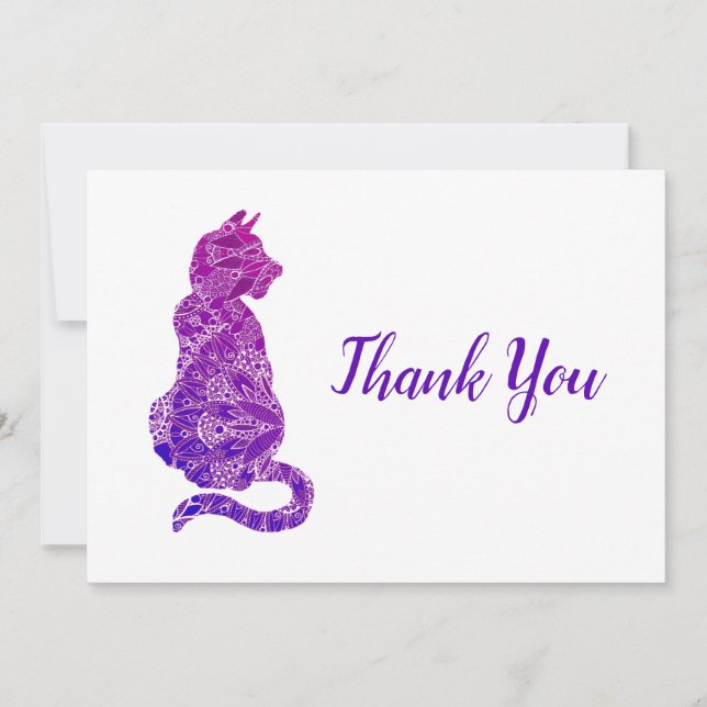 Purple Mandala Cat Thank You Card (Front)
