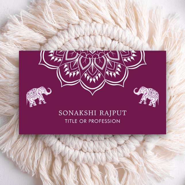 Purple Mandala Elephants Indian Business Card (Creator Uploaded)