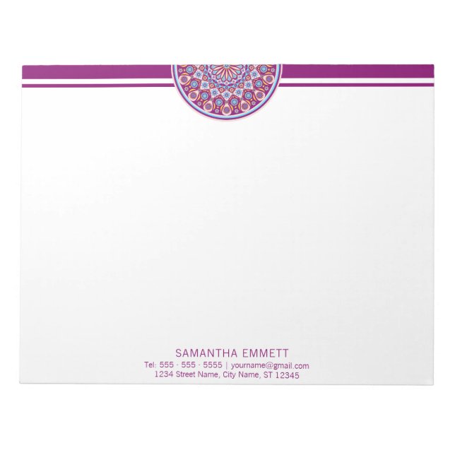 Purple Mandala Modern Professional Notepad (Front)