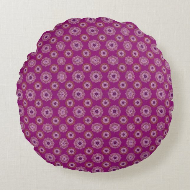 Purple Mandala Pattern Boho Reversible Round Pillow (Front)