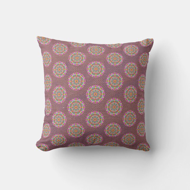 Purple Mandala Pattern Reversible Boho Throw Pillow (Front)