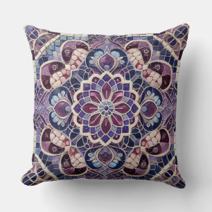 Purple Mandala Pattern: Tranquil Mosaic Art Throw Pillow