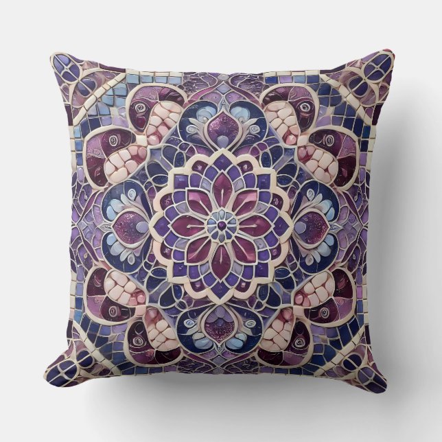 Purple Mandala Pattern: Tranquil Mosaic Art Throw Pillow (Front)