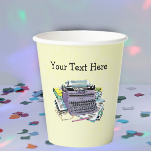 Purple Manual Typewriter Books Paper Yellow Writer Cups