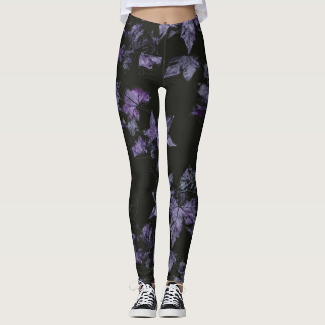 Purple maple leaves pattern  leggings (Front)