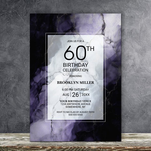Purple Marble 60th Birthday Party Invitation (Creator Uploaded)