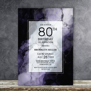 Purple Marble 80th Birthday Party Invitation