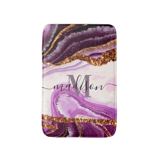 Purple Marble and Glitter Bath Mat (Front Vertical)