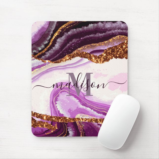 Purple Marble and Glitter Mouse Pad (With Mouse)