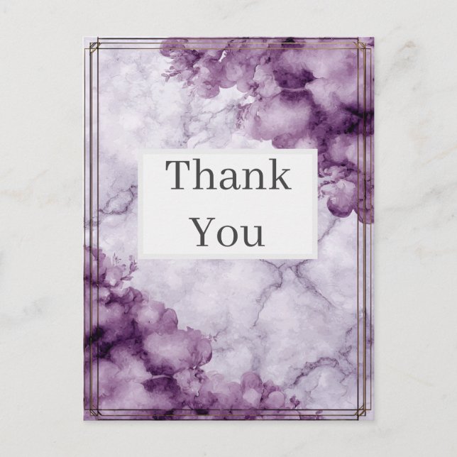 Purple Marble & Borders Thank You Card (Front)