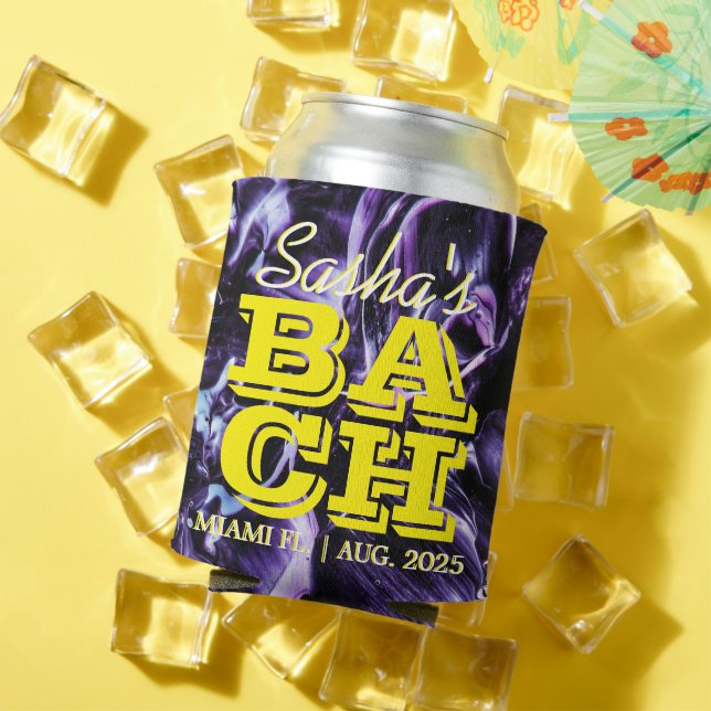 Purple Marble Elegant Bachelorette Party Custom Can Cooler (In Situ Summer)