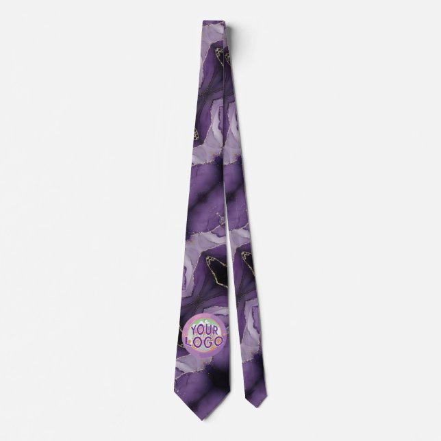 Purple Marble Faux Gold Accents Custom Logo Tie (Front)