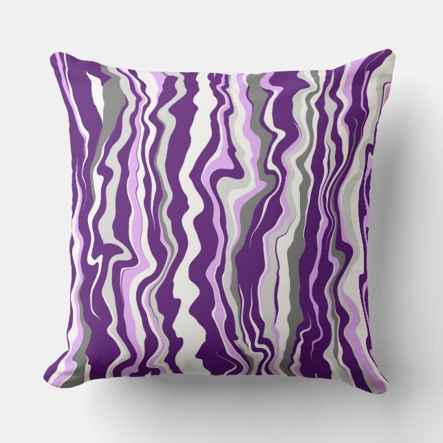 Purple Marble Fluid Art Cells and Stripes  Throw Pillow (Front)
