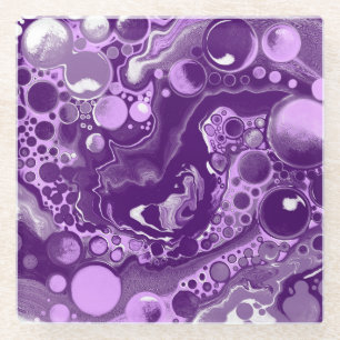 Purple Marble Fluid Art Cells    Glass Coaster