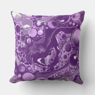 Purple Marble Fluid Art Cells    Outdoor Pillow