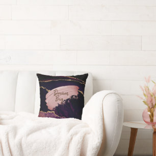 Purple Marble Gold Agate Inspiring Dream Big Throw Pillow